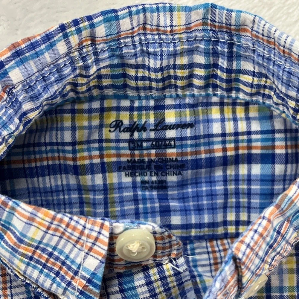 Ralph Lauren Plaid Button Down Shirt Baby Boy 3m Roll Tab Embroidered Preppy